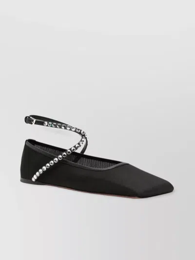 AMINA MUADDI MESH CRYSTAL EMBELLISHED BALLET FLATS WITH SQUARE TOE