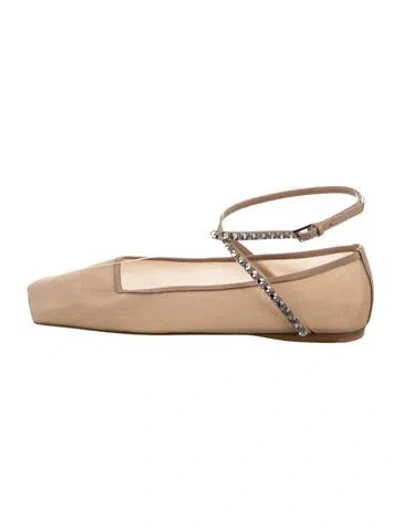 Pre-owned Amina Muaddi Mesh Crystal Embellishments Ballet Flats In Neutrals