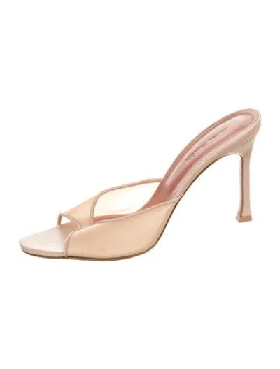 Pre-owned Amina Muaddi Mesh Printed Mules In Neutral