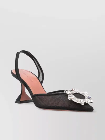 Amina Muaddi Mesh Slingback Pumps Sculpted Heel In Black