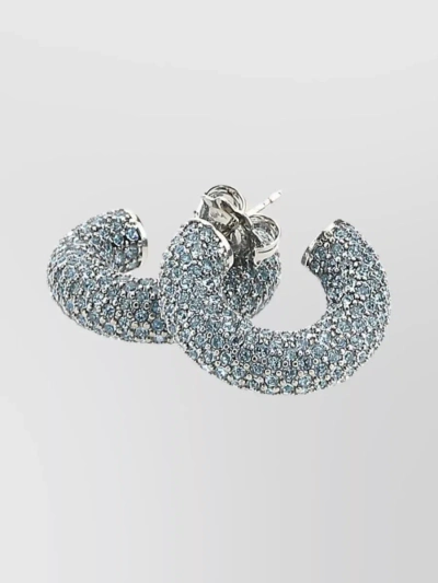Amina Muaddi Metallic Cameron Hoop Earrings In Blue