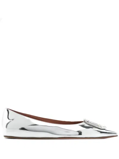 Amina Muaddi Metallic-leather Ballet Flats In Silver