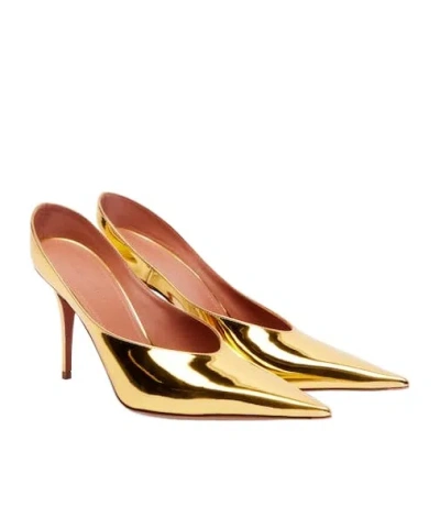 Amina Muaddi Metallic Leather Mules In Gold