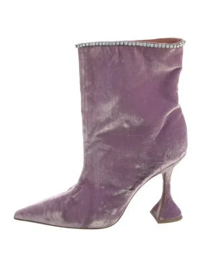 Pre-owned Amina Muaddi 'mia' Velvet Boots In Purple