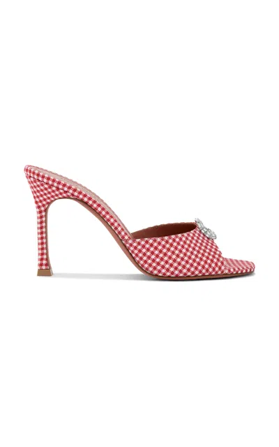 Amina Muaddi Mini Camelia Crystal Gingham Sandals In Pink