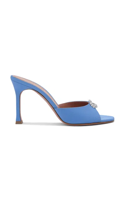 Amina Muaddi Mini Camelia Crystal Satin Slipper Mules In Blue