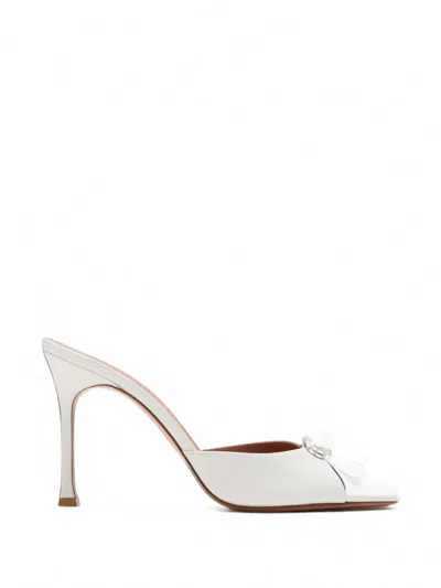 Amina Muaddi Mini Camelia 95mm Crystal-embellished Leather Mules In White