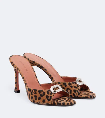 Amina Muaddi Mini Camelia Leopard-print Leather Mules In Brown