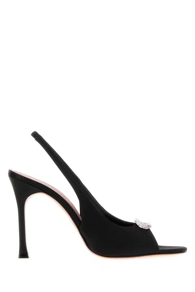 Amina Muaddi Satin Mini Camelia Sling 105 Mules In Black