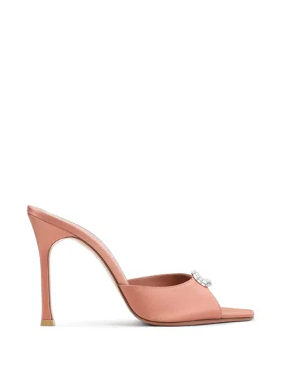 Amina Muaddi Crystal Camelia Silk Slipper 105 Mules In Brown
