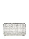 Amina Muaddi Mini Satin Clutch With Detachable Chain Strap In Silver
