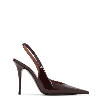 Amina Muaddi Mini Slingback Pumps In Patent Leather In Brown