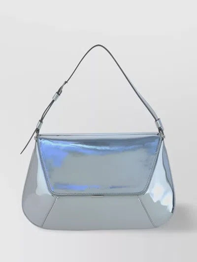 Amina Muaddi Mirror Effect Leather Geometric Shoulder Bag In Blue