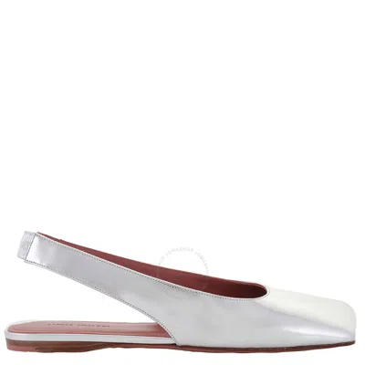 Amina Muaddi Mirror Silver Ane Slingback Flats In Silver Tone