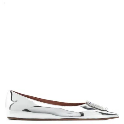 AMINA MUADDI MIRROR SILVER CAMELIA BALLET FLATS
