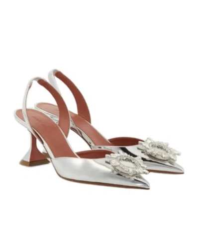 Amina Muaddi Mirrored Leather Slingback Pumps In Multi