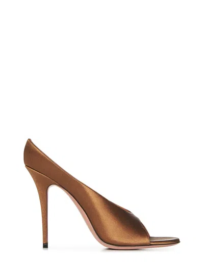 Amina Muaddi Mocha Satin Stiletto Sandals With Open Toe In Brown