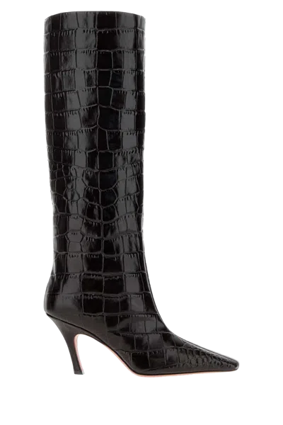 Amina Muaddi Mona 80 Croc-effect Boots In Black