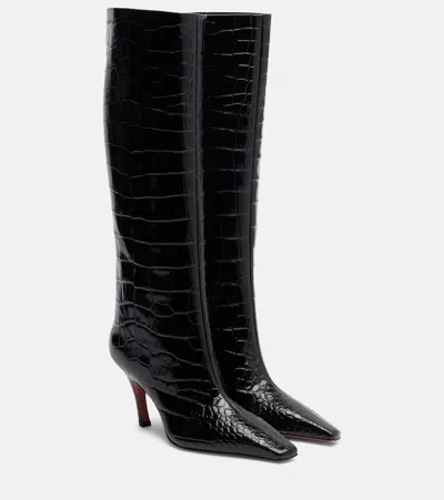 Amina Muaddi Mona Croc-effect Leather Knee-high Boots In Black