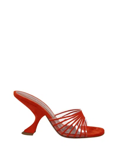 Amina Muaddi Mookie Suede Pvc Comma-heel Mules In Red