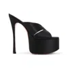 Amina Muaddi Salma 60 Satin Slipper With High Thin Heels In Black