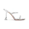 Amina Muaddi Metallic Leather Slippers With Crystal Embellishments In Metallic