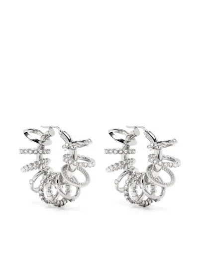 Amina Muaddi Multi Ring Hoop Big White And Silver Crystal Earrings In Silber