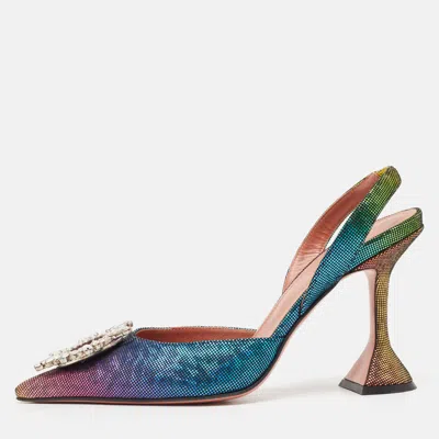 Pre-owned Amina Muaddi Multicolor Suede Begum Slingback Sandals Size 38 In Metallic