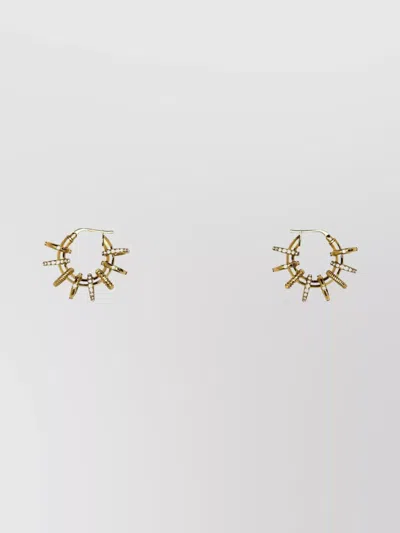 Amina Muaddi Multiring Hoop Earrings With Embellished Textured Finish In Gold
