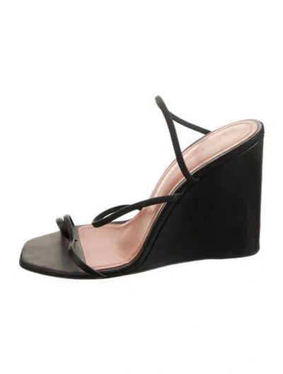 Pre-owned Amina Muaddi Naima Leather Slides In Black