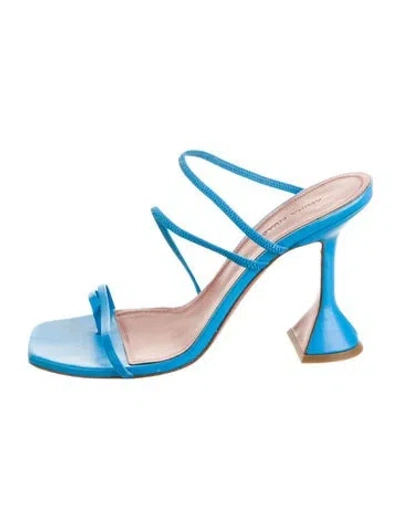 Pre-owned Amina Muaddi Naima Leather Slides In Blue