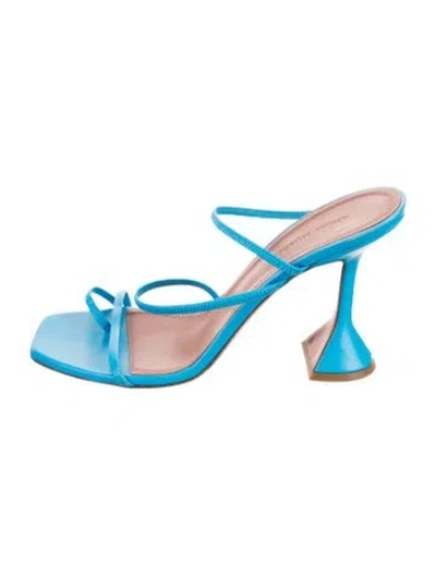 Pre-owned Amina Muaddi Naima Leather Slides In Blue