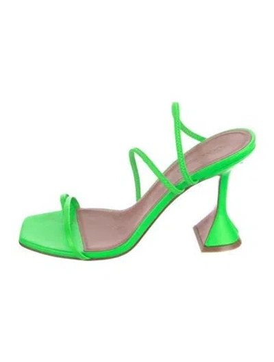 Pre-owned Amina Muaddi Naima Leather Slides In Green
