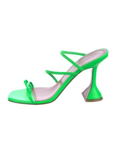 Pre-owned Amina Muaddi Naima Leather Slides In Green