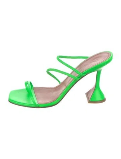 Pre-owned Amina Muaddi Naima Leather Slides In Green