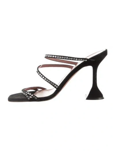 Pre-owned Amina Muaddi Naima Slides Suede Slides In Black