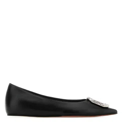 Amina Muaddi Nappa Black Camelia Ballet Flats