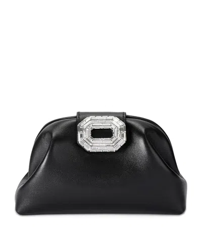 Amina Muaddi Nappa Leather Camelia Clutch Bag In Black
