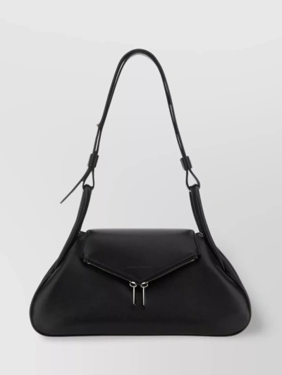 Amina Muaddi Nappa Leather Shoulder Bag With Adjustable Strap In Black