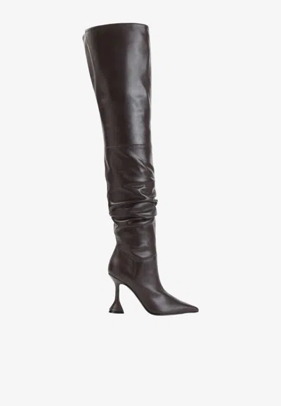 Amina Muaddi Olivia 95 Over-the-knee Nappa Leather Boots In Brown