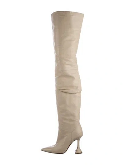 Pre-owned Amina Muaddi Olivia Leather Boots In Neutrals