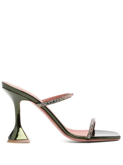 Amina Muaddi Open Square Toe Sandals In グリーン