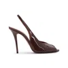 Amina Muaddi Open-toe Brown Patent Leather Stiletto Pumps