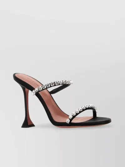 Amina Muaddi Open Toe Satin Mules With Embellished Straps