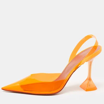 Pre-owned Amina Muaddi Orange Pvc Holli Glass Slingback Pumps Size 40.5