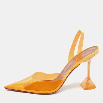 Pre-owned Amina Muaddi Orange Pvc Rosie Slingback Pumps Size 41