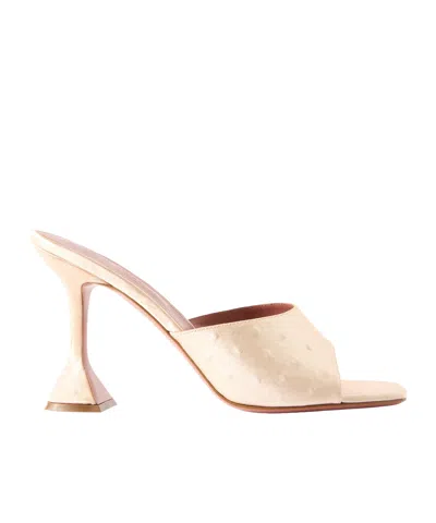 Amina Muaddi Ostrich-effect Satin Mules In Pink
