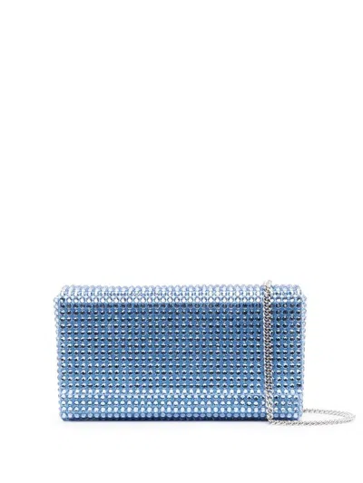 Amina Muaddi Superamini Paloma Crystal-embellished Satin Clutch In Blue