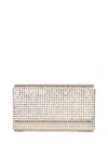 Amina Muaddi Champagne Satin Clutch With Crystal Embellishments