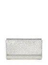Amina Muaddi Champagne Satin Clutch With Crystal Embellishments